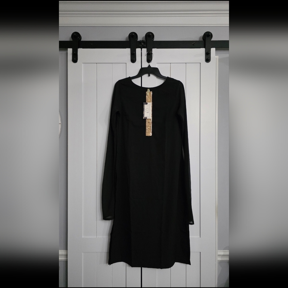 Fiorra Women's Black Poly Crepe Straight Kurta TOP ONLY. NEW!